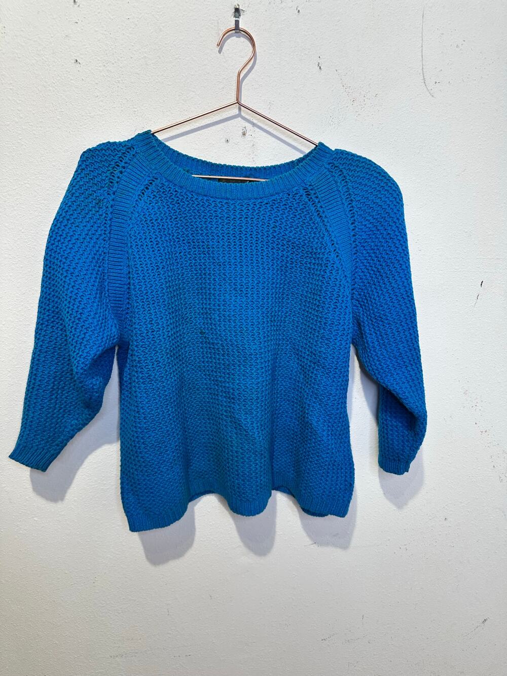 Vintage PIERRE CARDIN Royal Blue Shoulder Padded Cable Knit Sweater Size Medium